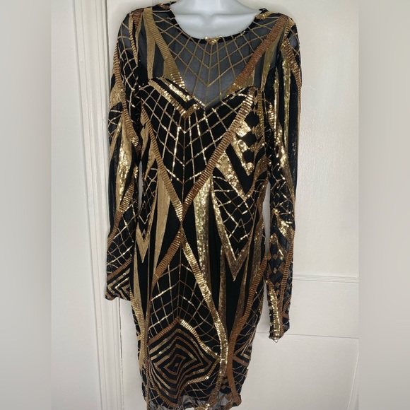 Lilian NWT Elegant Black and Gold Sequin Dress Pictured AS IS - Picture 1 of 11
